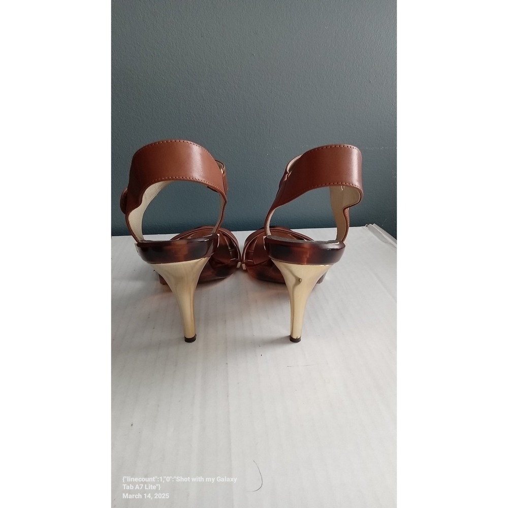 Michael Kors‎ Brown Leather Ankle Strap Leopard Heels Sandals - Picture 5 of 5
